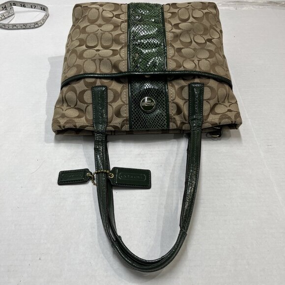Coach Purse Signature Jacquard North South Green Python Deep Khaki Shoulder Bag - Picture 5 of 16